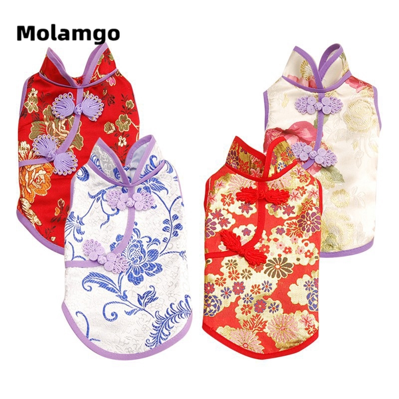 Sườn Xám Họa Tiết Hoa Mẫu Đơn Xinh Xắn Thời Trang Mùa Hè Cho Thú Cưng