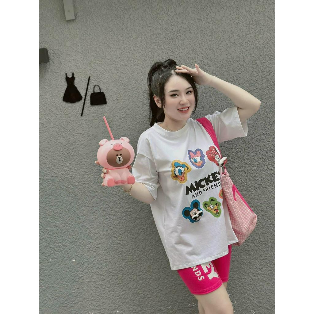 Set bộ đồ nữ áo thun form rộng in 3D mix quần ôm với họa tiết hình siêu xinh