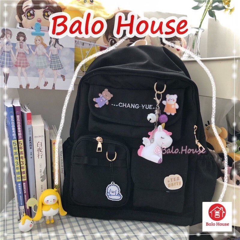( Tạng kèm stiker) Balo Hàn Quốc vải bố chang ye có túi nước bên hông