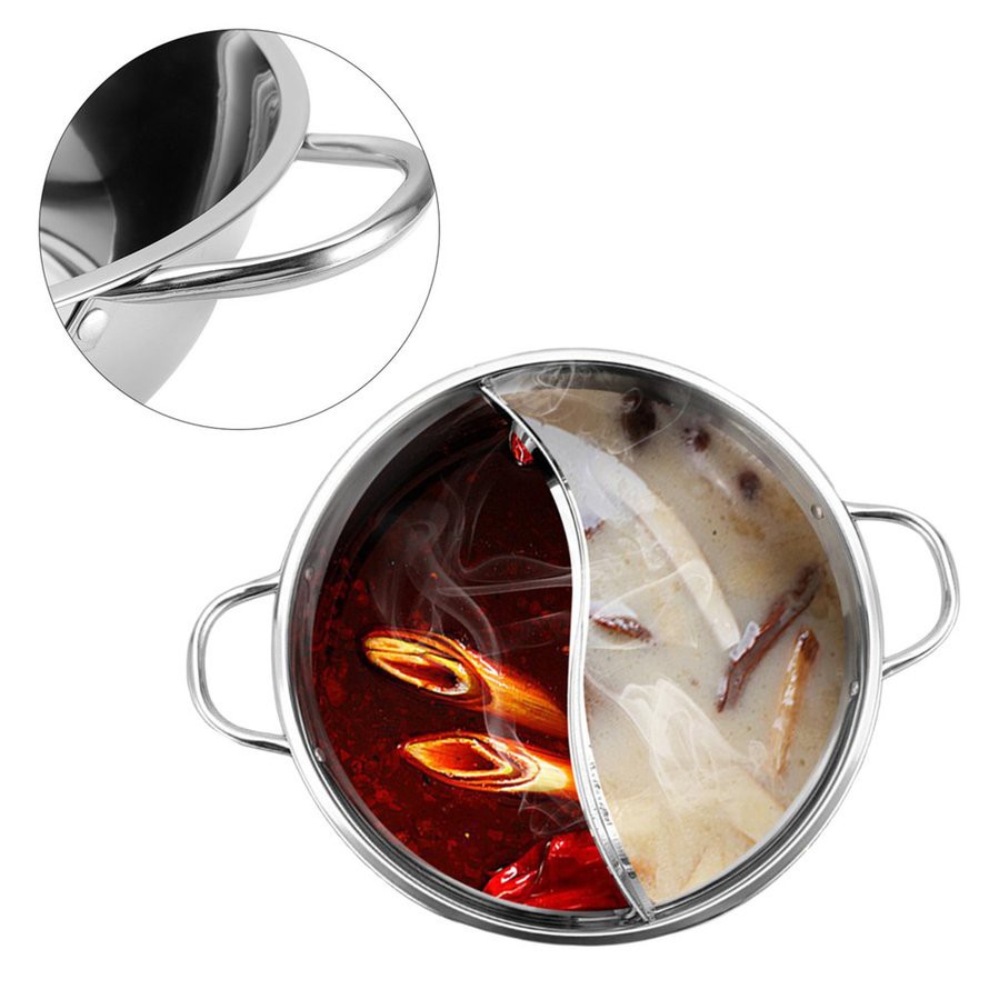 Nồi Lẩu 2 Ngăn Nắp Kính Dùng Cho Bếp Từ và Hồng Ngoại Chất Liệu Inox Dày Dặn Sang Trọng