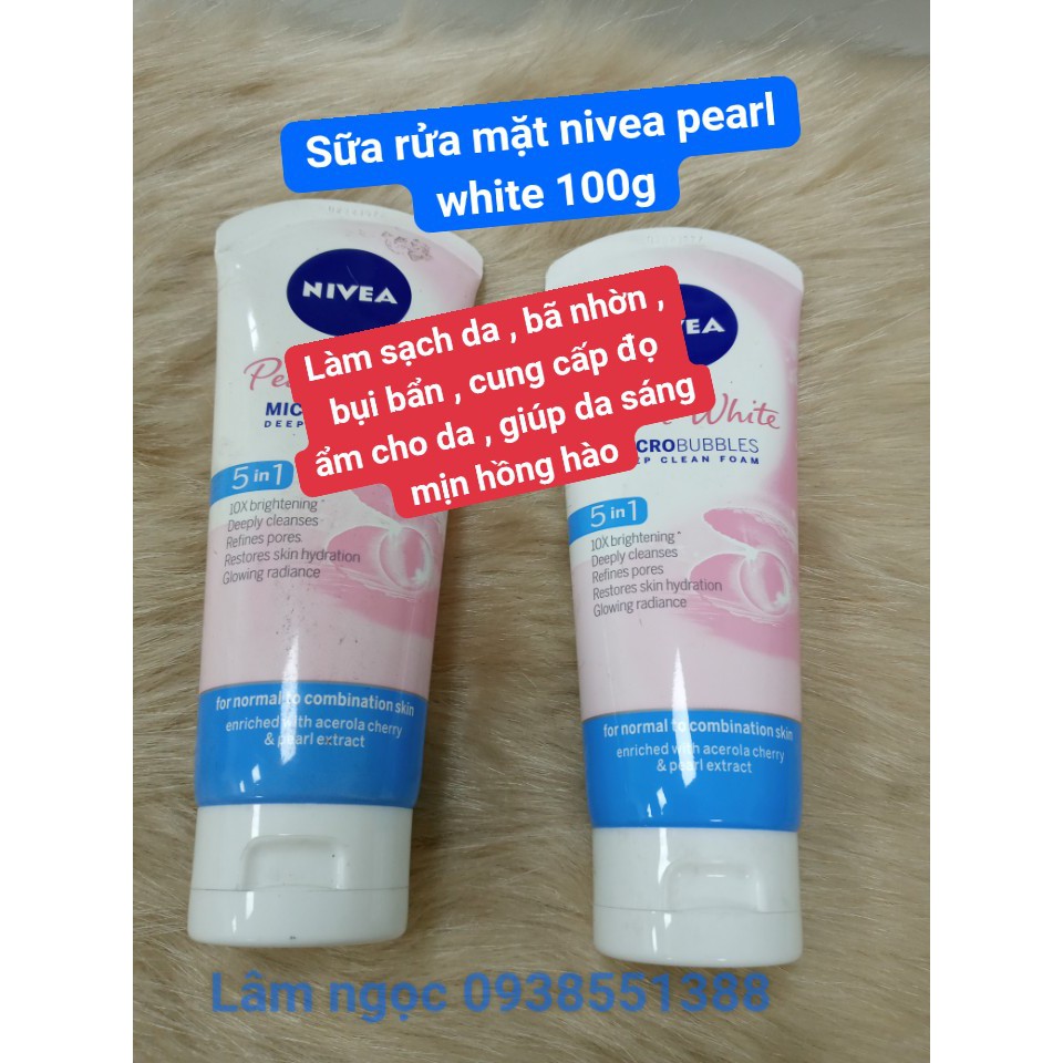 Sữa rửa mặt NIVEA pearl white 100g   làm sạch bã nhờn bụi bẩn , cung cấp độ ẩm , giúp da trắng sáng tự nhiên.