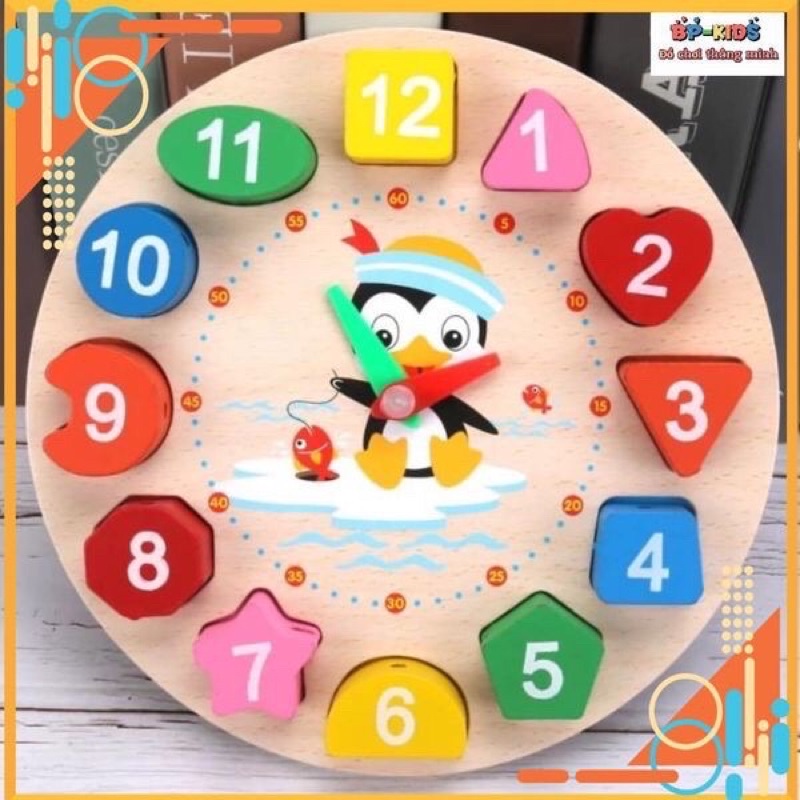 Đồ chơi gỗ đồng hồ chim cánh cụt luồn hạt cho bé loại 1