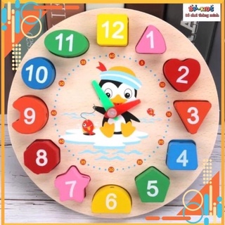 Đồ chơi gỗ đồng hồ chim cánh cụt luồn hạt cho bé loại 1