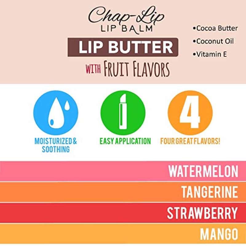 Dưỡng Môi trái cây, Son dưỡng không màu, Dưỡng Mềm môi hương trái cây Lip Butter Chap Lip, Hàng Mỹ chính hãng