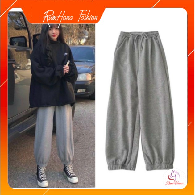 Quần ống rộng jogger nỉ da cá 2 màu Đen - Xám