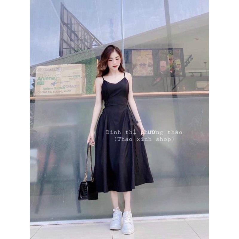 (Kèm hình thật sàn) ĐẦM 2 DÂY XẾP LY MẢNH CỘT EO 💚