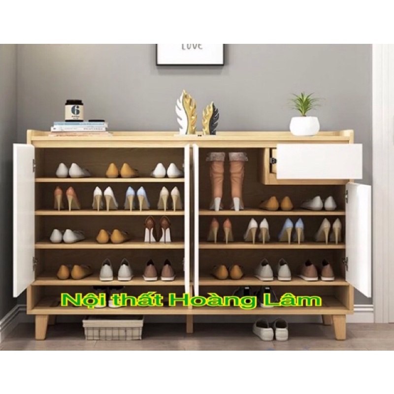 Tủ giầy chân gỗ cỡ to phối màu