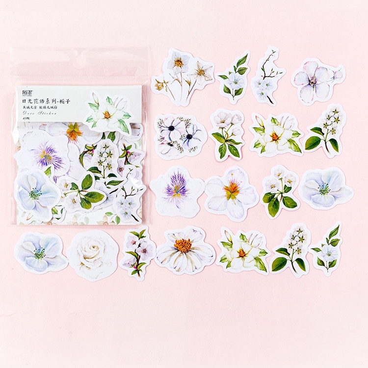 Bộ 45 miếng dán Mr.paper hình bông hoa màu sắc trẻ trung tươi tắn trang trí album/sổ tay/sổ nhật ký