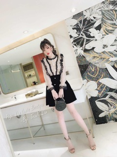 Váy nhung bèo hoạ tiết chấm bi (ảnh thật)