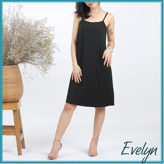 Váy 2 dây Evelyn đầm xuông chất đũi lụa trơn basic nữ