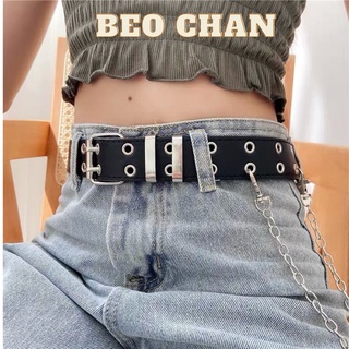 Thắt lưng da nam nữ dây nịt chain xích - thắt lưng unisex 2 hàng khoen chain xích dây xích treo quần - beo chan