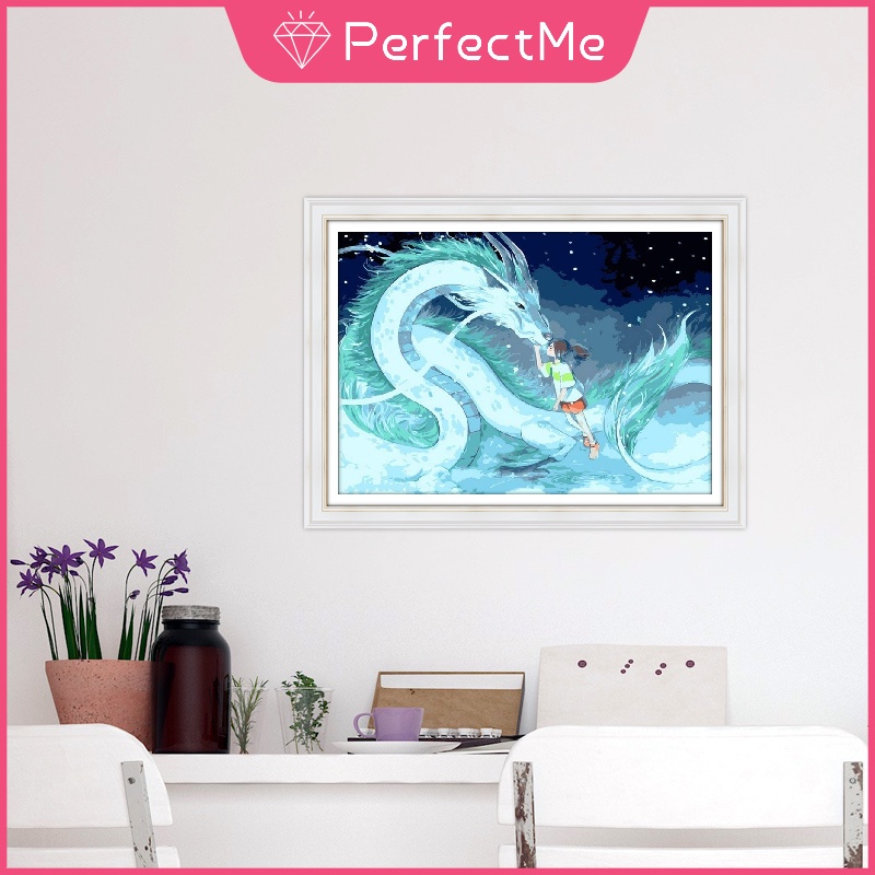 Bộ tranh đính đá 5D họa tiết hoạt hình cô gái/ rồng độc đáo DIY dùng trang trí nhà cửa