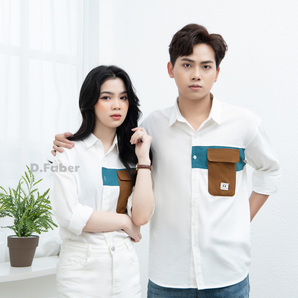 Áo sơ mi nam cổ bẻ phối túi ngực, form dáng Hàn Quốc, chất vải cotton thô pha đũi xịn