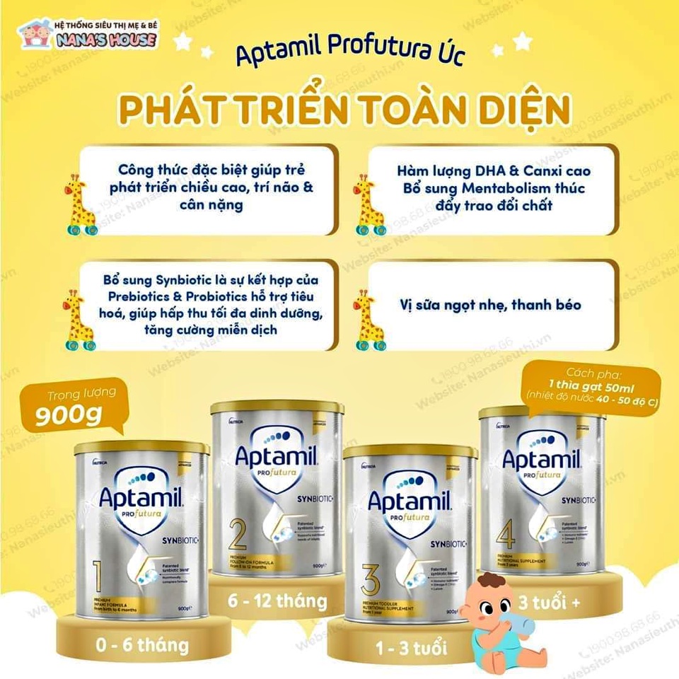 🍼Sữa APTAMIL ÚC 900gr đủ 4 số (Mẫu mới, date 6/2023)