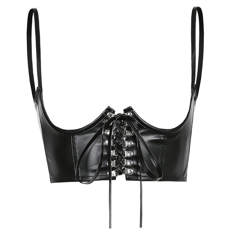 Áo Nịt Ngực Giả Da Cột Dây Phong Cách Gothic Punk Cho Nữ