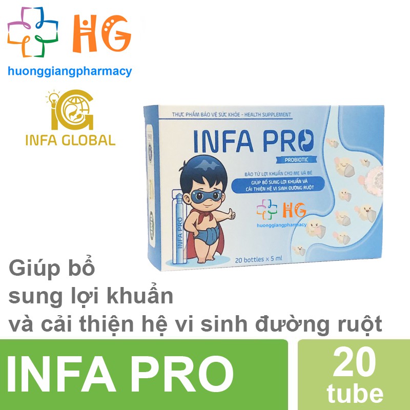 Bào tử lợi khuẩn INFA PRO - Men vi sinh thế hệ mới cho trẻ biếng ăn, táo bón, chậm lớn (Hộp 20 ống)