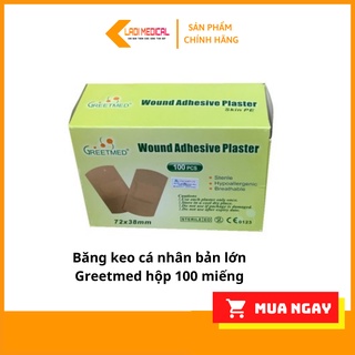 Băng keo cá nhân bản lớn Greetmed kích thước 72x38mm, hộp 100 miếng