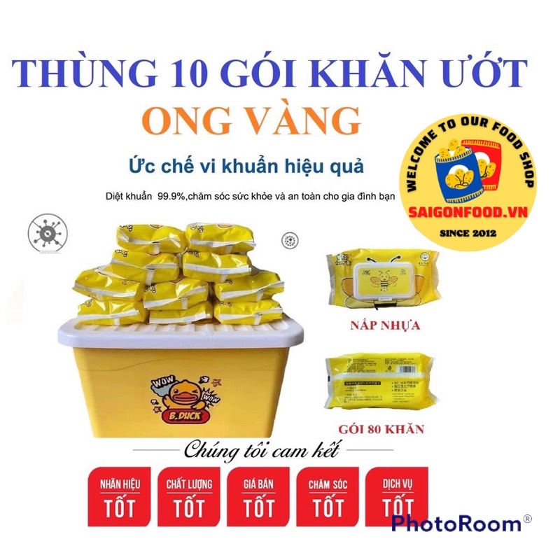 [SẴN HCM] Combo 10 Gói Khăn Giấy Ướt Con Vịt Vàng B.Duck Loại Chuẩn 80 Tờ TẶNG KÈM Thùng Nhựa Cao Cấp Tiện Dụng