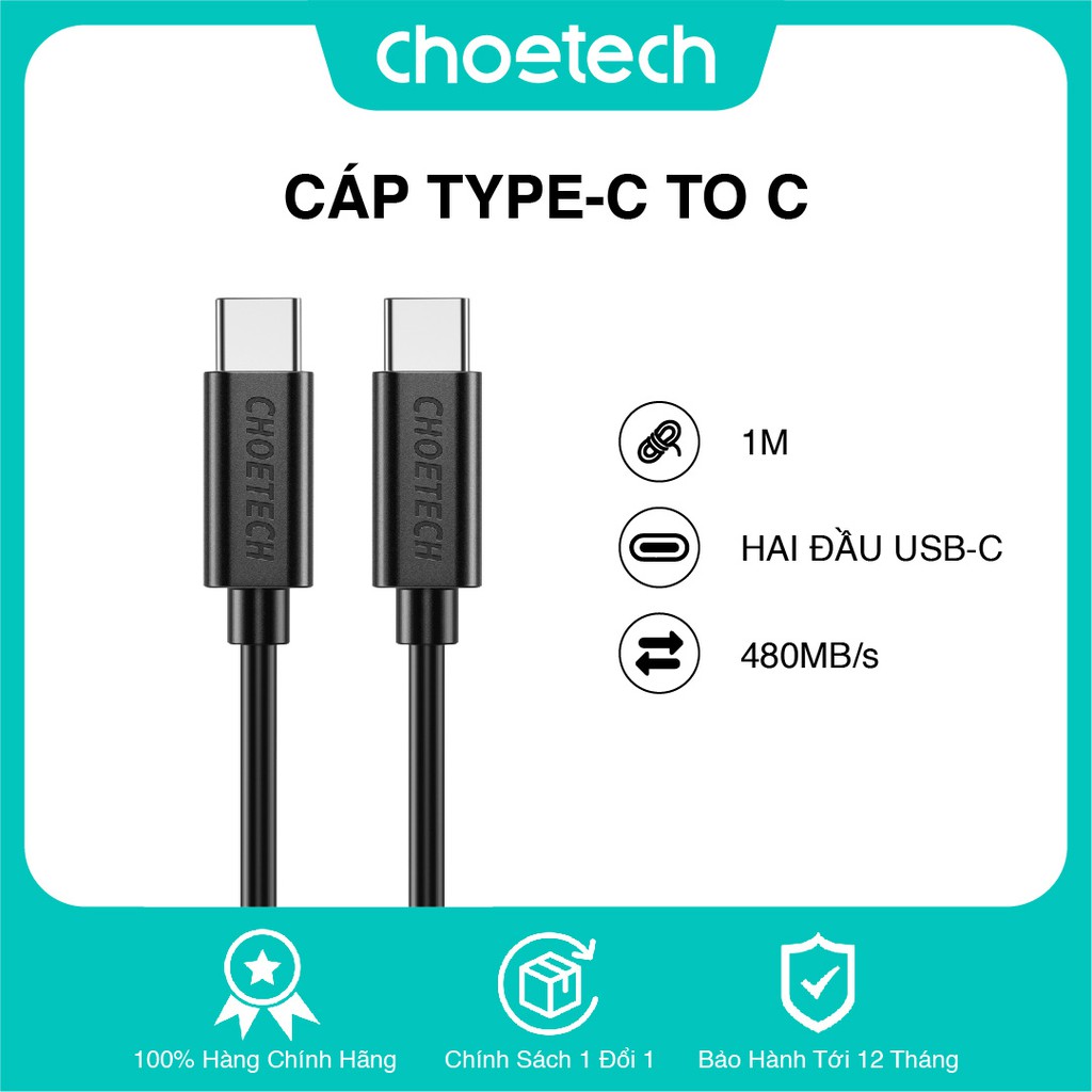 Dây cáp sạc Choetech Type C to Type C 30W 1M (CC0002)