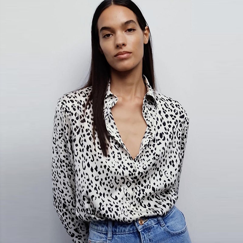 Zara Áo Sơ Mi Tay Dài In Họa Tiết Động Vật Thời Trang Mùa Hè 7969040Áo blouse