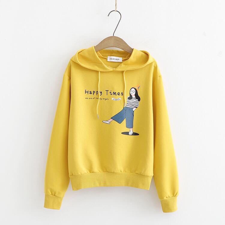 MẪU ÁO KHOÁC NỈ HOODIE IN HÌNH CÔ GÁI THỜI GIAN HẠNH PHÚC