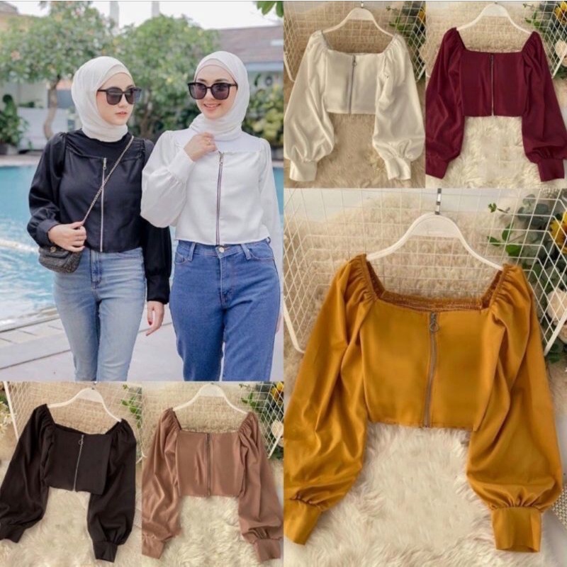 Dây Kéo Crop Top / / Áo Blouse Nữ