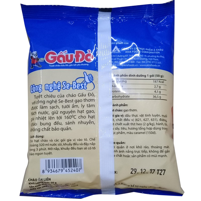 CHÁO ĂN LIỀN GẤU ĐỎ THỊT BẰM BÍ ĐỎ 50G | BigBuy360 - bigbuy360.vn