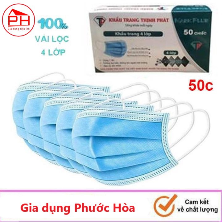 (Bán sỉ) KHẨU TRANG Y TẾ 4 LỚP THỊNH PHÁT (Hộp 50 cái, Mầu Xanh và Trắng) - NPP HS Shop