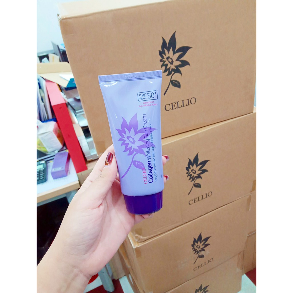 Cellio Kem Chống Nắng Collagen Trắng Da Dành Da Khô - Cellio Collagen Whitening Sun Cream Spf50 Pa+++ (Màu Tím)