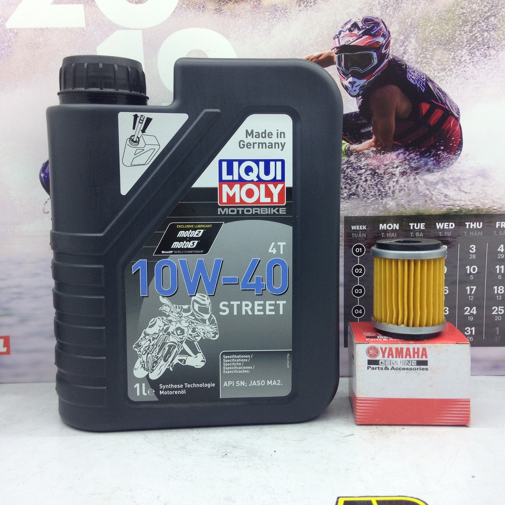 Nhớt Liqui Moly Motorbike Street 4T 10W40 và lọc nhớt Yamaha Exiter