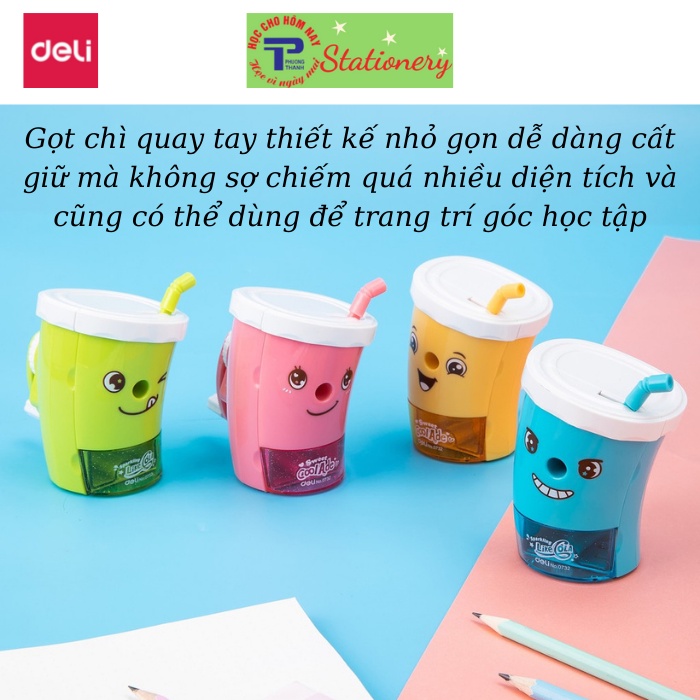 Gọt chì quay tay hình cốc Deli - Hồng/Vàng/Xanh lá/Xanh dương - 1 chiếc - E0732