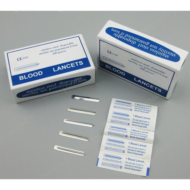 Kim Chích Mụn Hộp 200 Chiếc Lancets 2 Màu Xanh Dương