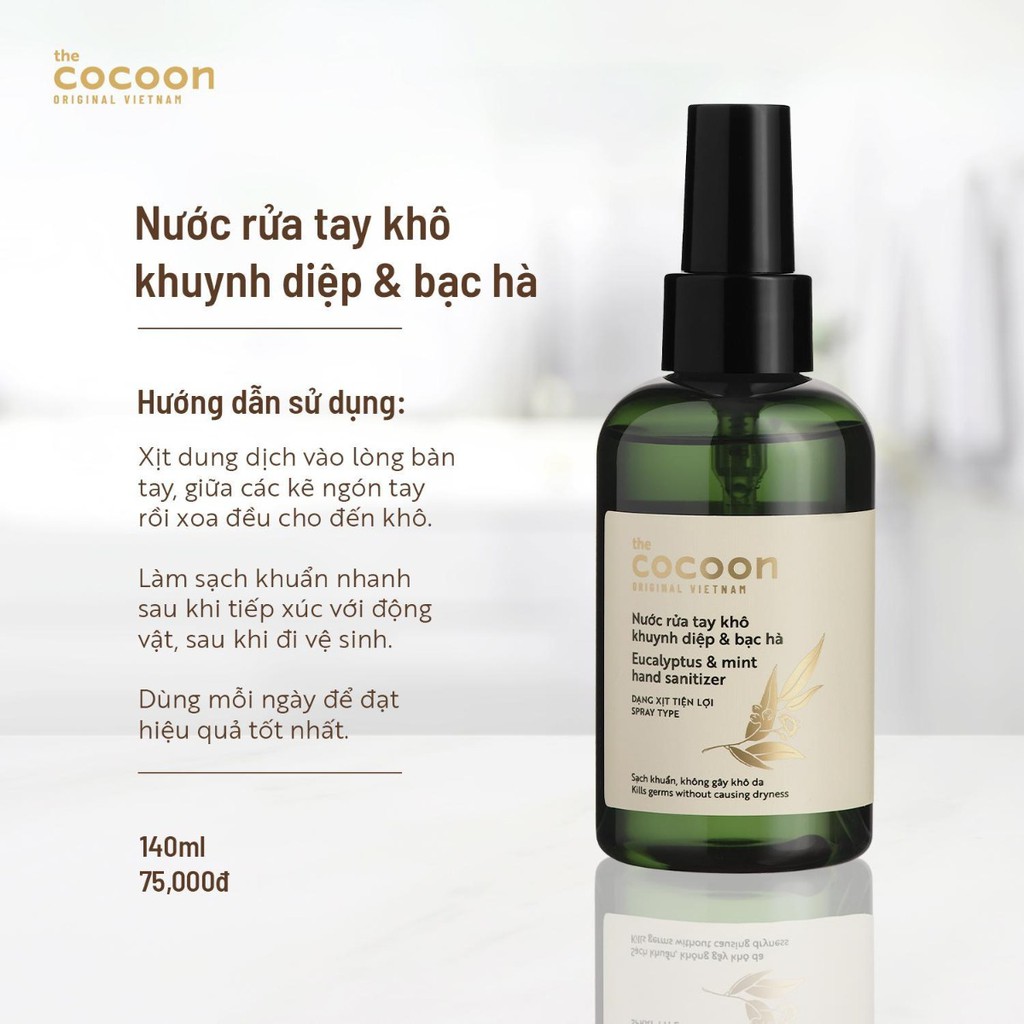 Nước rửa tay khô khuynh diệp và bạc hà Cocoon - Eucalyptus & Mint Hand Sanitizer - Hàng Việt Nam Chính Hãng - 140ml | BigBuy360 - bigbuy360.vn