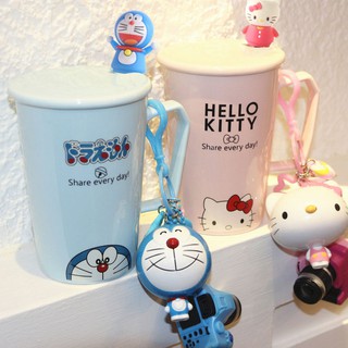 Cốc Doraemon có nắp thìa ăn sáng cặp đôi cốc cô gái dễ thương hoạt hình sáng tạo cá tính xu hướng quà tặng