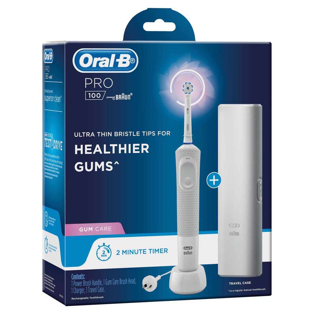 [Hàng Úc, đủ bill] Bàn chải đánh răng điện Oral-B Pro 100 Gum Care, giúp phòng chống viêm nướu răng (viêm lợi) hiệu quả