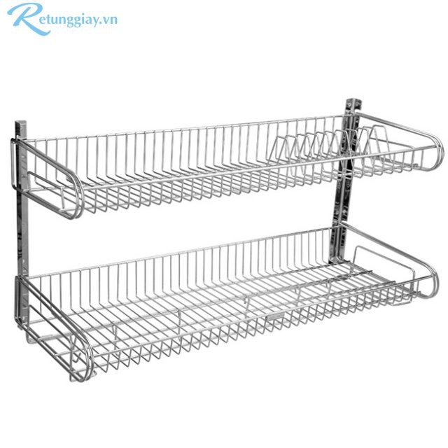 Kệ Mâm 2 Tầng Úp Chén Dĩa Có Khay Hứng Goda Inox 304(80 x 30cm; 81x 38x 18cm )