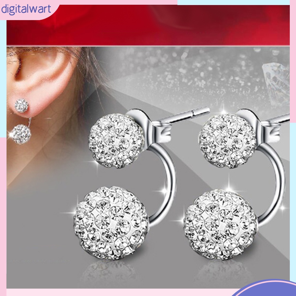 Đôi bông tai dáng dài hình quả bóng đính đá thời trang cho nữ