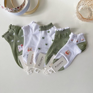 Set 5 đôi tất vớ cổ ngắn thỏ xanh rêu m221 - goci socks