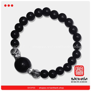 Vòng Phong Thủy Hắc Thủy Tinh Charm Hoa Hồng (VAB4)