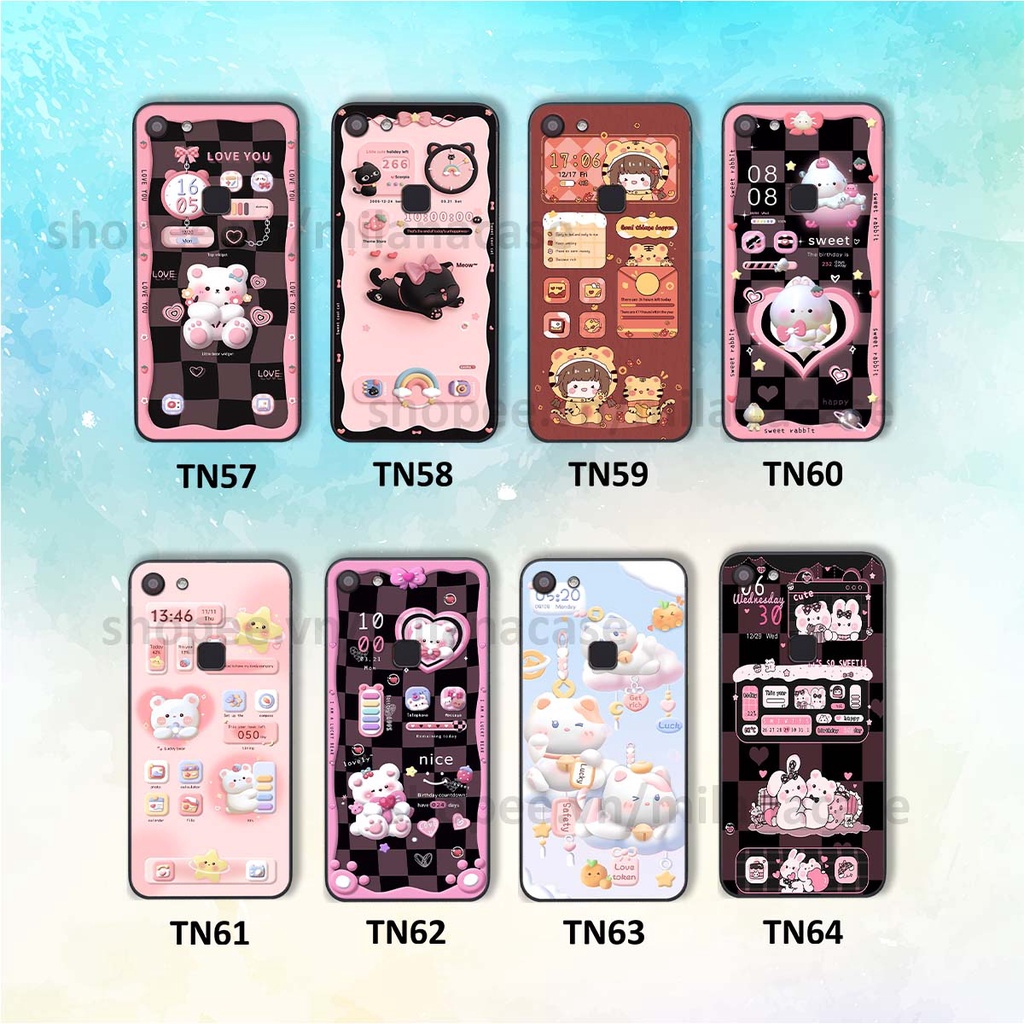 Ốp Vivo V7 / V7 Plus / V7+ hình đồng hồ icon gấu mèo cute cực dễ thương ngộ nghĩnh