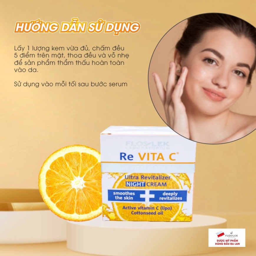 Kem dưỡng da ban đêm Revita C Floslek hỗ trợ sáng da, giảm thâm, trẻ hóa làn da toàn diện hũ 50ml