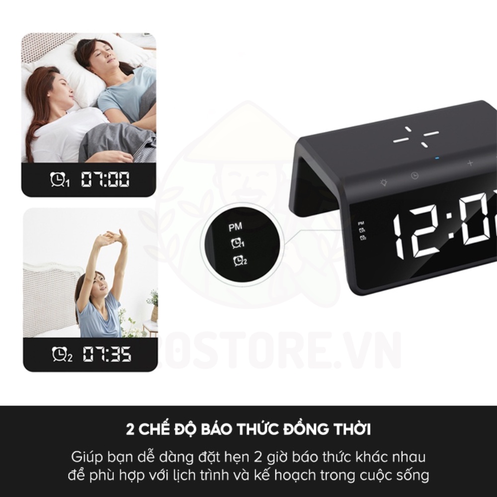 Sạc Không Dây 6 In 1 HAVIT W320, Sạc Nhanh 15W, Tích Hợp Báo Thức + Đèn Ngủ LED RGB - Chính Hãng BH 12T