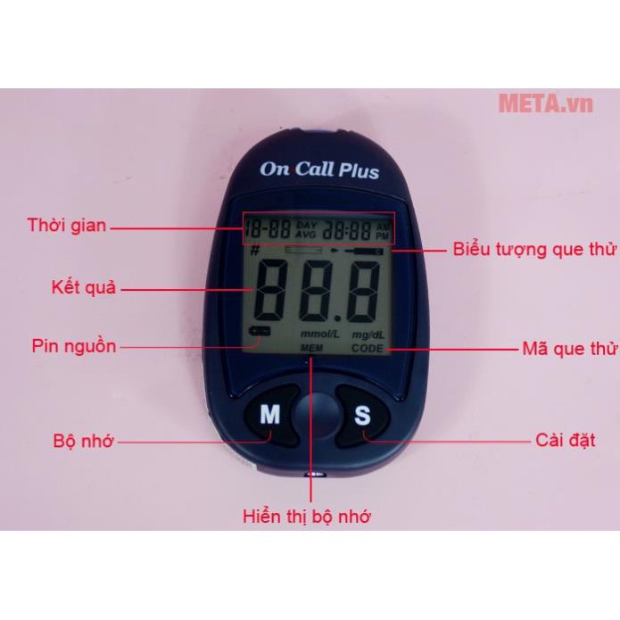[Thương Hiệu Mỹ] Máy đo đường huyết On Call PLus - Tặng Kèm 25 que thử - Đo Chính Xác 99% trước và sau khi ăn