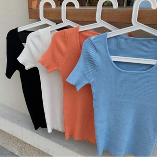 Áo Croptop Cổ Vuông Len Gân Dáng Ôm