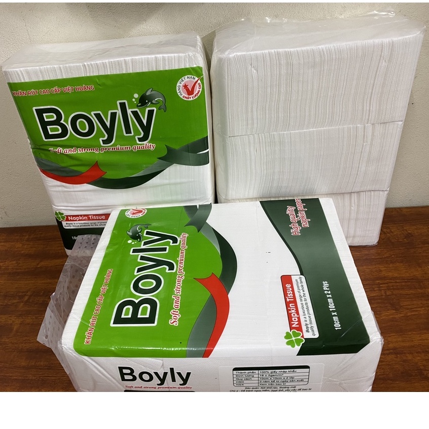 Khăn giấy ăn rút vuông cân Boyly cho nhà hàng, quán ăn (khoảng 700 tờ 1 bịch x 2 lớp)