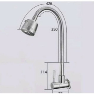 Vòi rửa chén lạnh âm tường inox sus 304, cần lò xo mềm.
