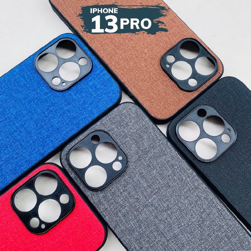 Ốp lưng Iphone 13 Pro nhựa cứng chống vân tay viền đen vải jean 1 màu phụ kiện điện thoại huỳnh tân store