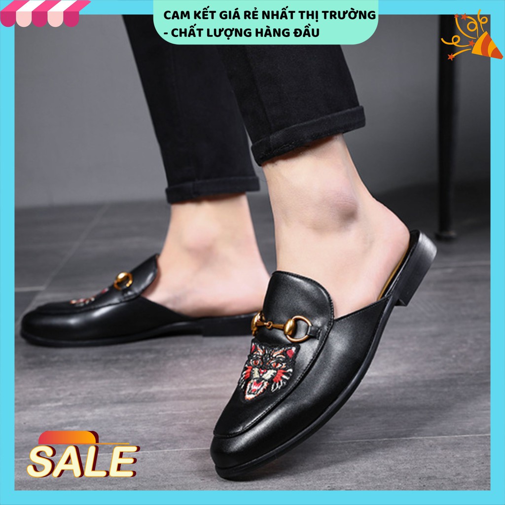 Giày sục nam cao cấp giá rẻ, Sục nam da họa tiết nổi bật hình cáo chất liệu da bò pu đế cao su đúc bền - Mã SC01 | BigBuy360 - bigbuy360.vn