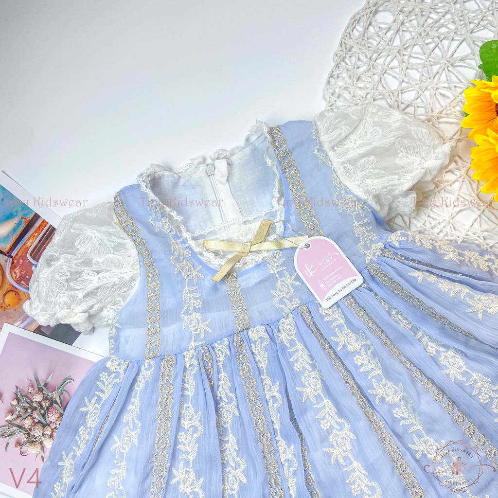 Váy Đầm Lolita Baby Voan Xanh Dương Cao Cấp, Đầm Thôi Nôi, Chụp Hình Cho Bé Gái Từ 9-17kg [V4]