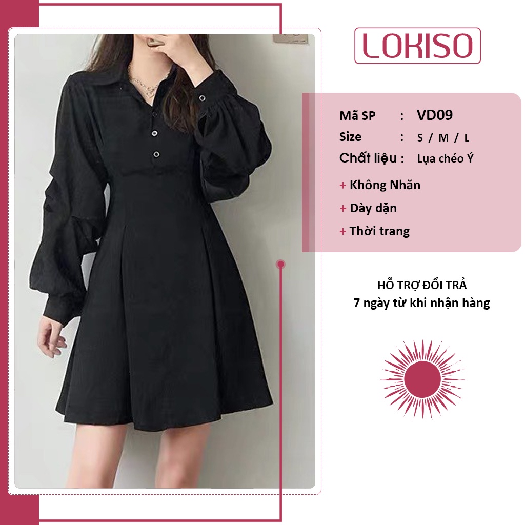 Đầm tiểu thư xoè tay dài công sở tay phồng LOKISO VD09